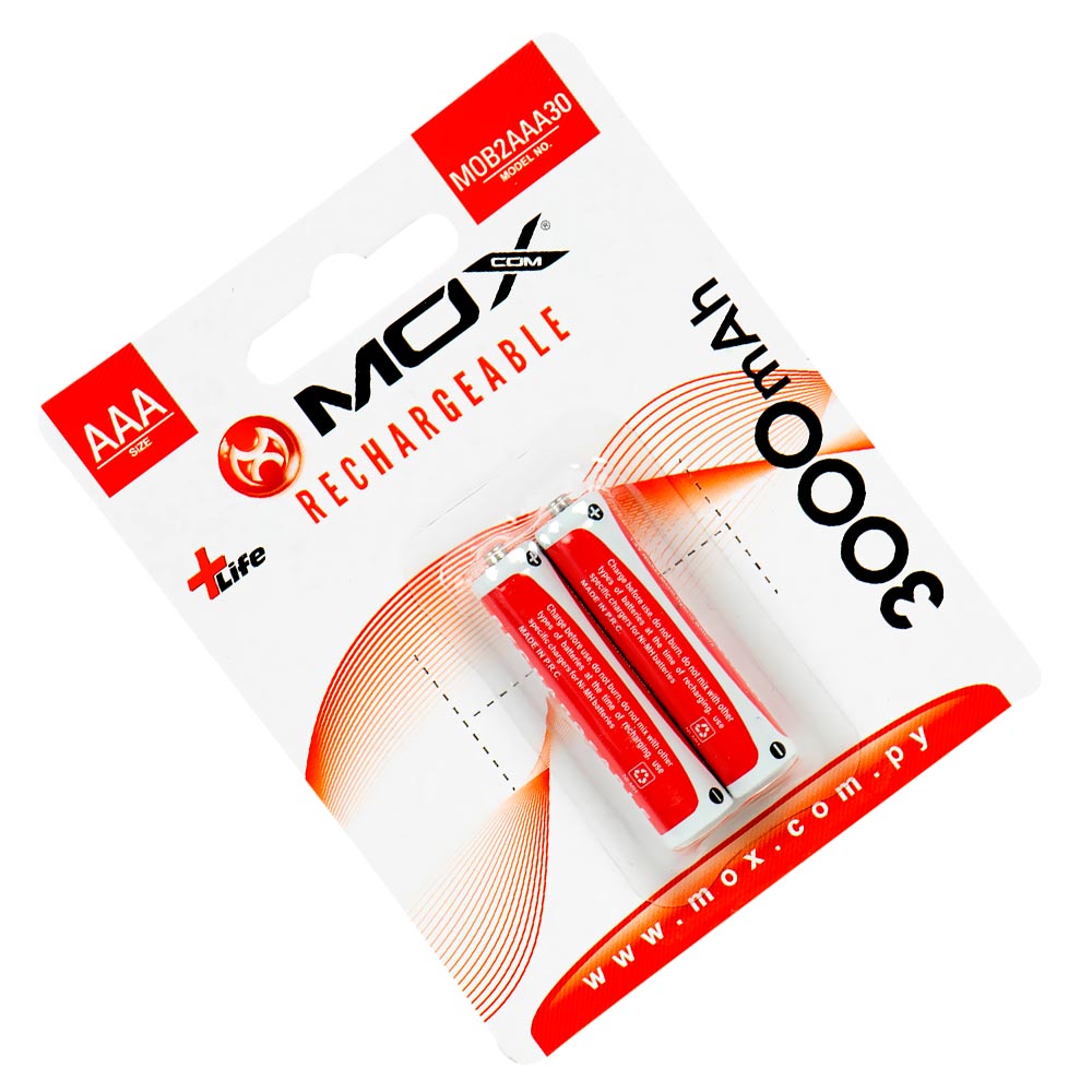 Pilhas Recarregável Mox AAA com 2 Pilhas / 3000MAH - MOB2AAA30