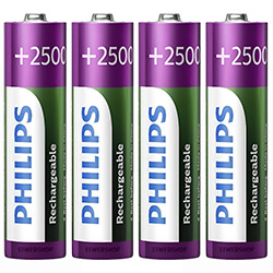 Pilhas Recarregável Philips AA com 4 Pilhas / 2500MAH - R6B4RTU25/97