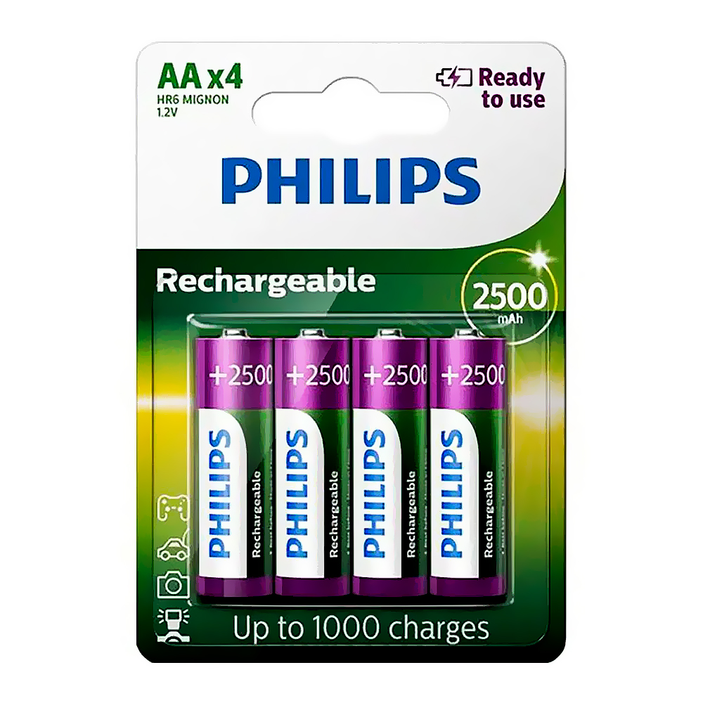 Pilhas Recarregável Philips AA com 4 Pilhas / 2500MAH - R6B4RTU25/97