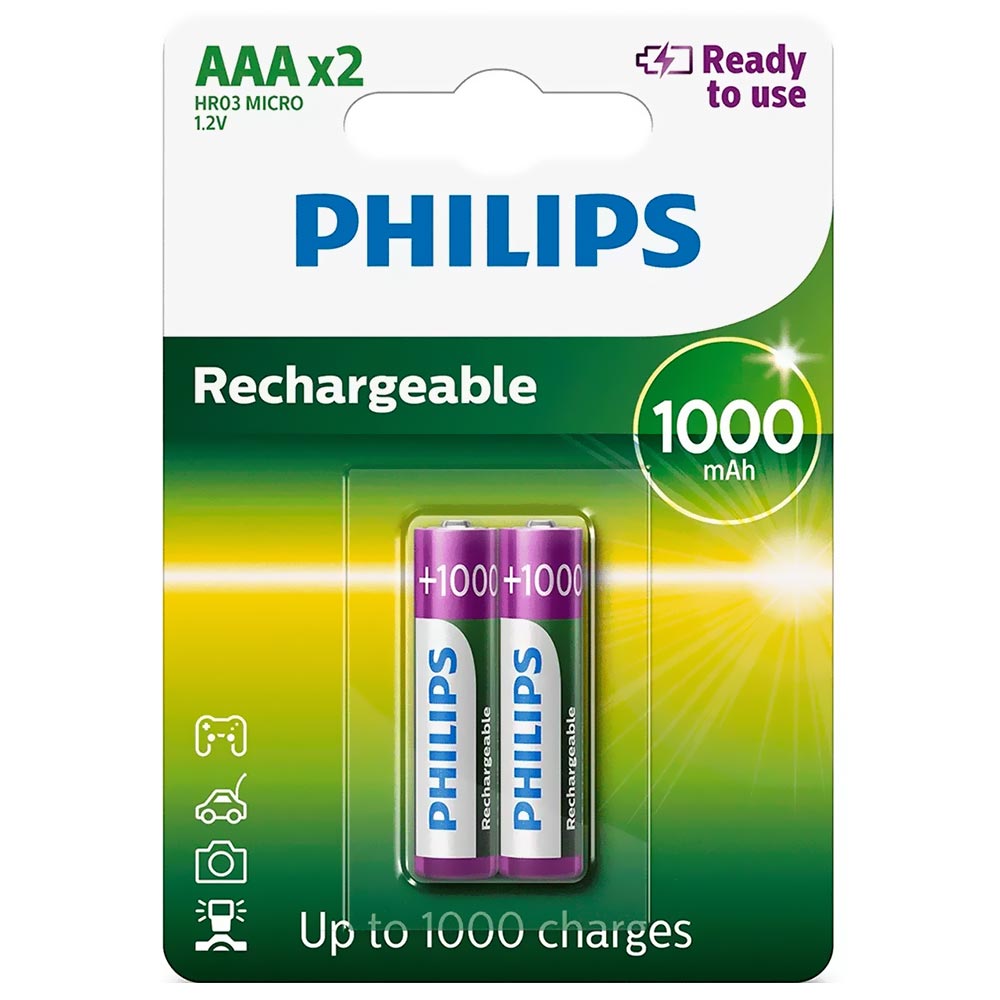 Pilhas Recarregável Philips AAA com 2 Pilhas / 1000MAH - R03B2RTU10/97