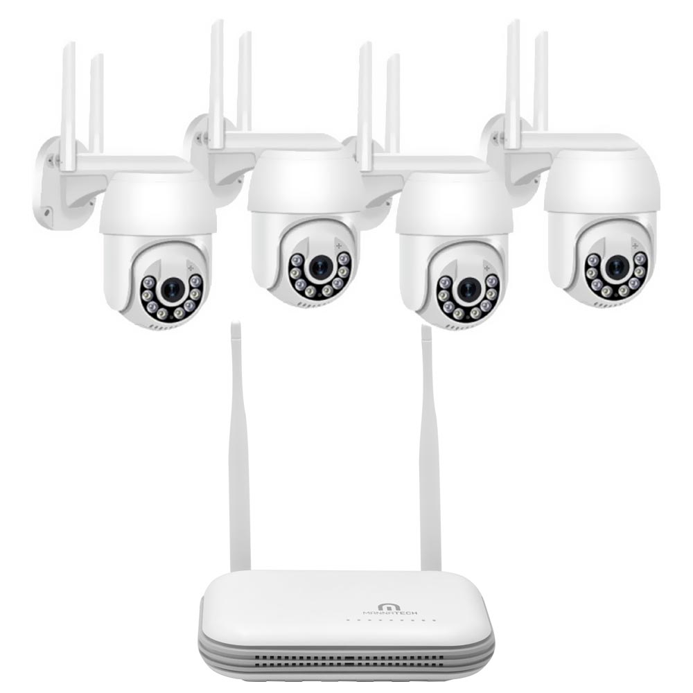 CCTV de Vigilância NVR Mannatech SWD1348 Kit Com 4 Câmeras IP Outdoor / 4CH / 1080P - Branco + Mouse