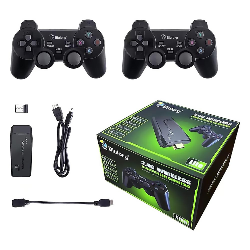 Console Blulory Game Stick Lite 4K - Preto + 2 Controles Wireless (10000 Jogos)