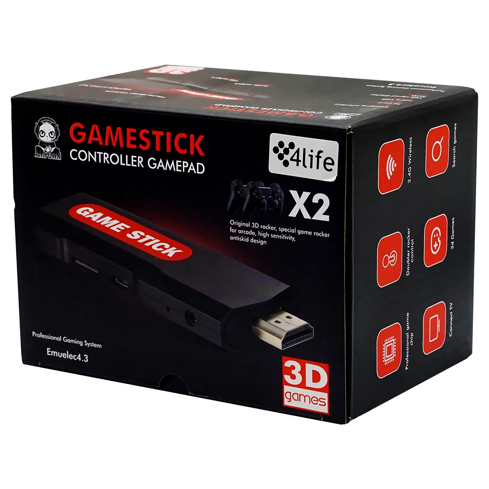 Console Game Stick 4 Life 3D - Preto + 2 Controles Wireless (Com 10000 Jogos)