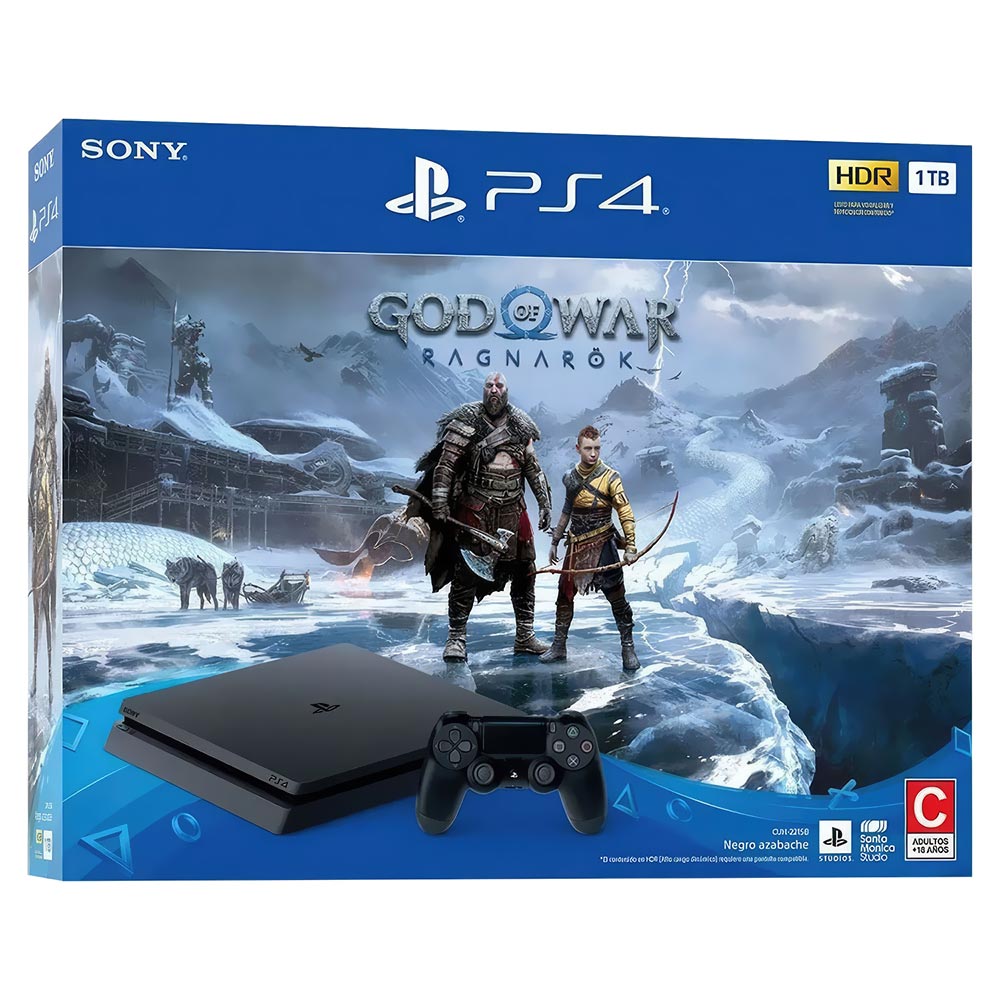 Console Sony PlayStation 4 Slim CUH-2215B 1TB / Bivolt - Preto + Jogo God Of War Ragnarok