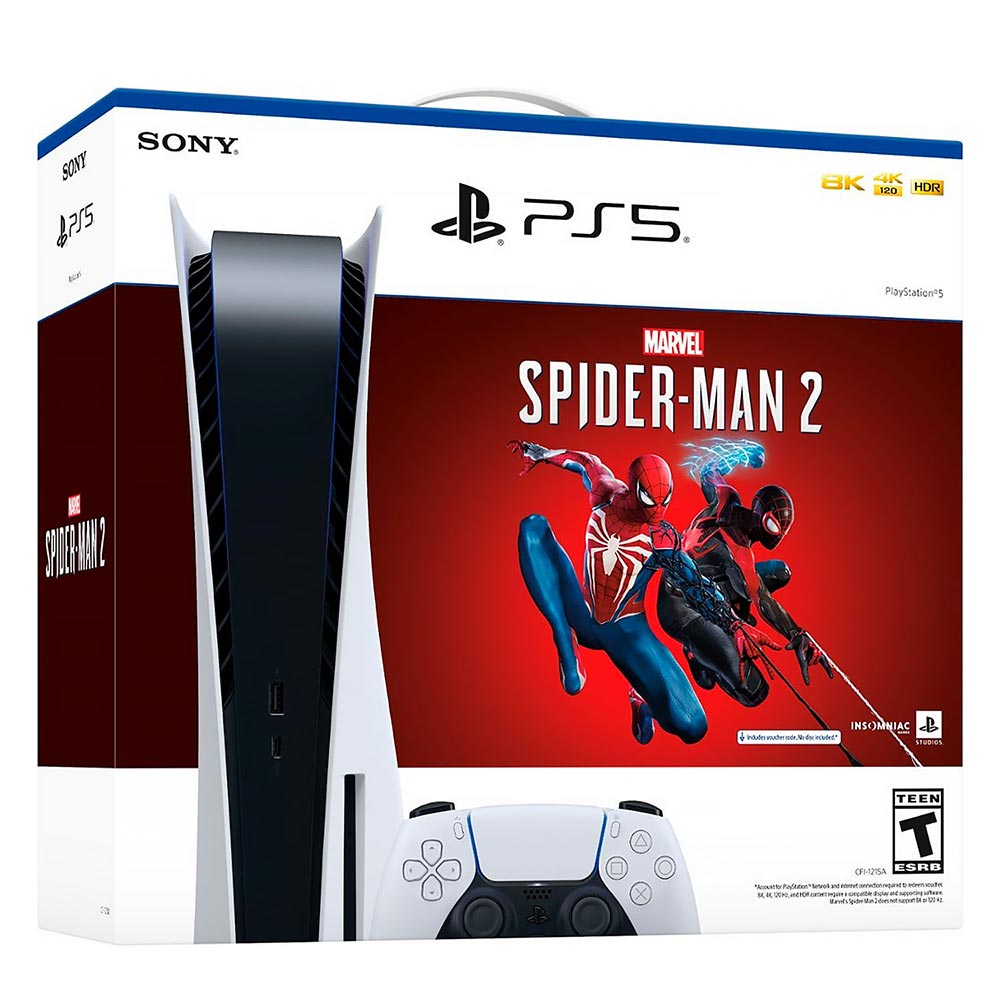 Console Sony Playstation 5 CFI-1215A 825GB / 8K / 4K / Bivolt - Branco + Jogo Marvel Spiderman 2