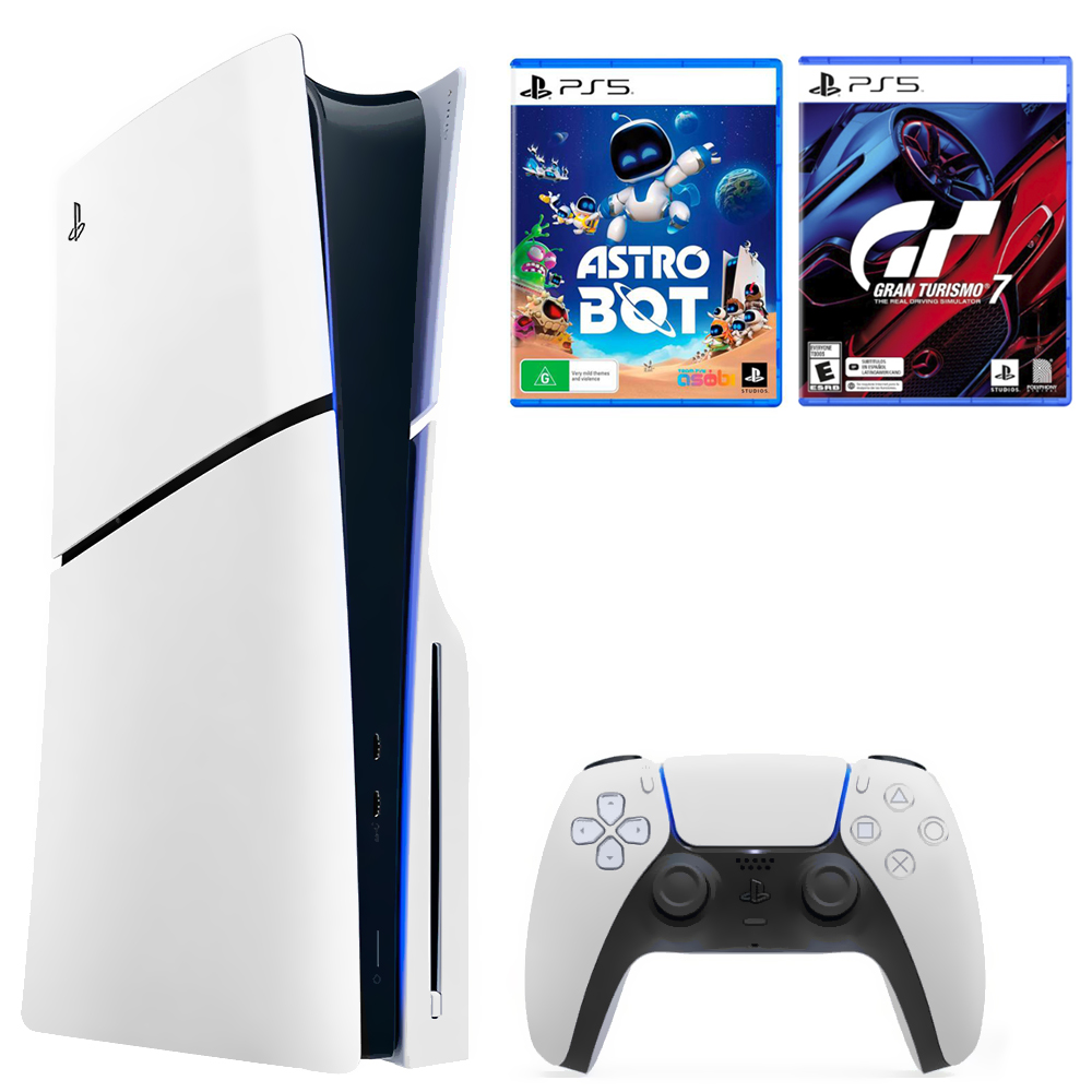Console Sony PlayStation 5 Slim CFI-2015 A01X 1TB / Standard Edition / Bivolt - Branco + Jogos Astro Bot e Gran Turismo 7 (Americano)