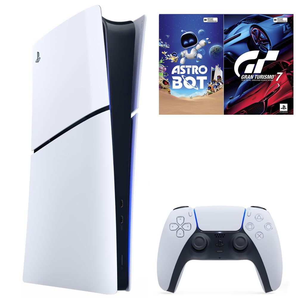 Console Sony PlayStation 5 Slim CFI-2015 B01X 1TB / Digital Edition / Bivolt - Branco + Jogo Astro Bot e Gran Turismo 7 (Americano)