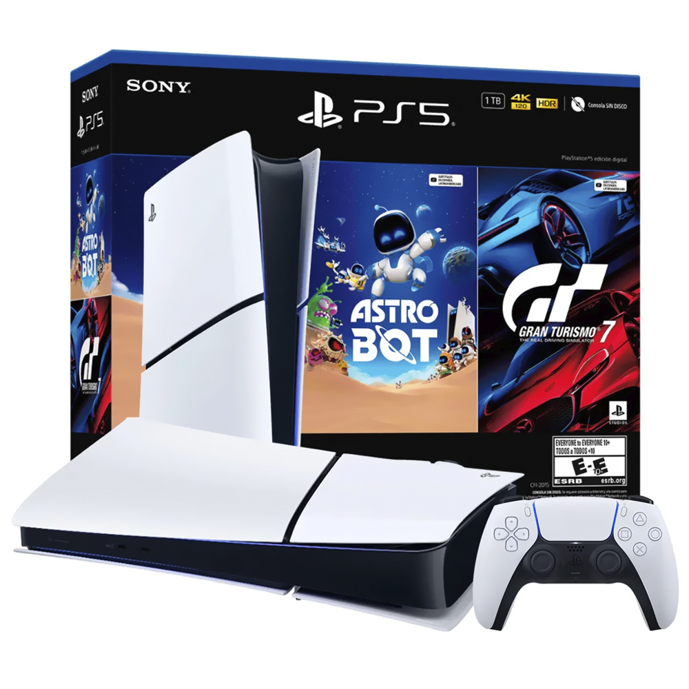 Console Sony PlayStation 5 Slim CFI-2015 B01X 1TB / Digital Edition / Bivolt - Branco + Jogo Astro Bot e Gran Turismo 7 (Americano)