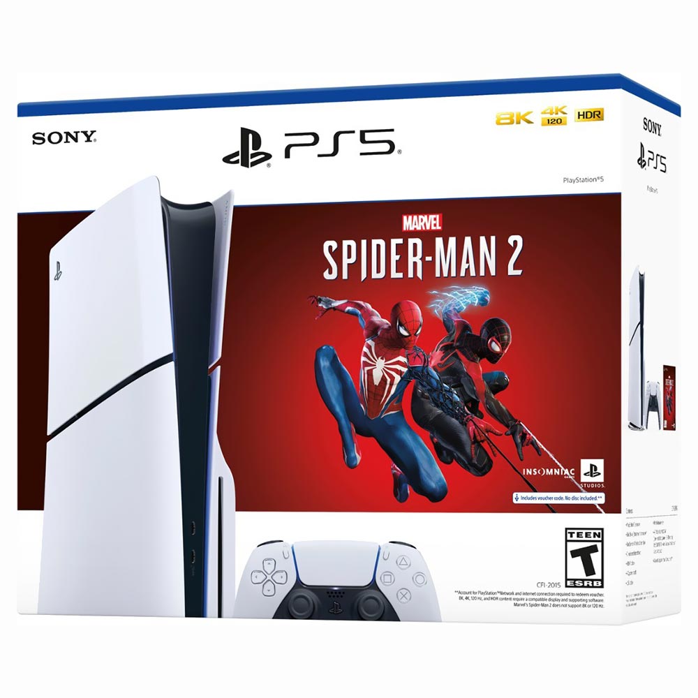 Console Sony PlayStation 5 Slim CFI-2015A 1TB / 8K / 4K / Bivolt - Branco + Jogo Marvel Spiderman 2