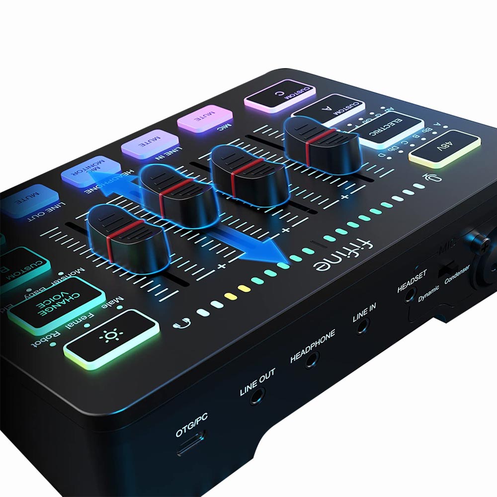 Fifine Mixer Ampligame SC3 RGB / USB / Type-C - Preto