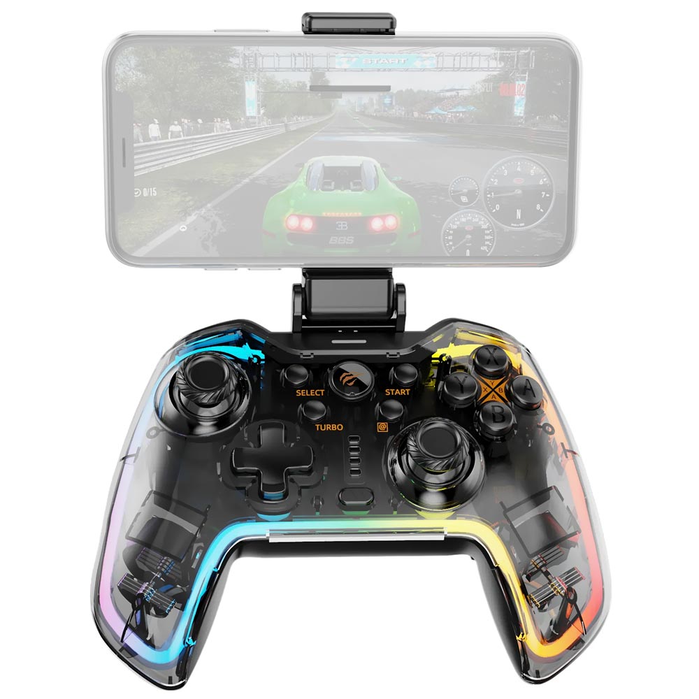 Controle Havit Gamenote HV-G158BT PRO-WH RGB / Bluetooth / para PC / PS3 / PS4 / Switch - Transparent