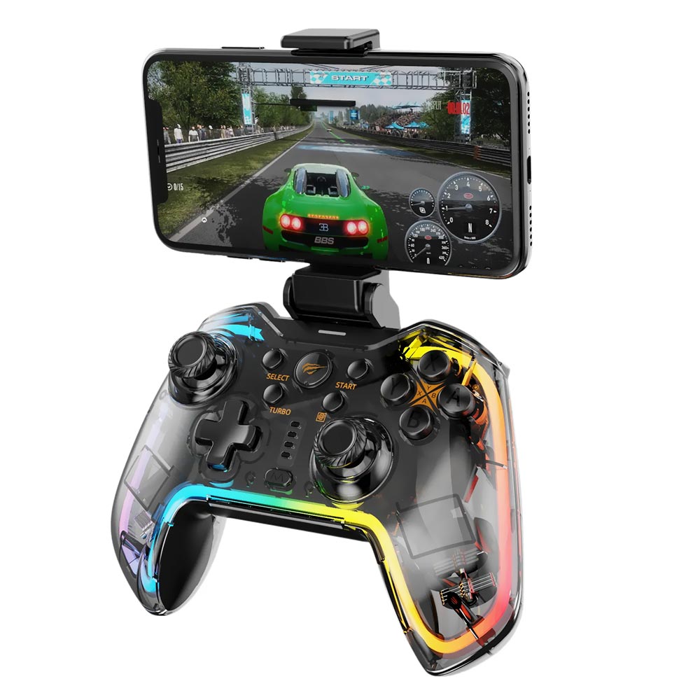 Controle Havit Gamenote HV-G158BT PRO-WH RGB / Bluetooth / para PC / PS3 / PS4 / Switch - Transparent