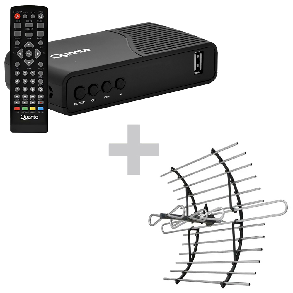 CONVERSOR P/ TV DIGITAL QUANTA QTCTV1130 PRETO + ANTENA BAK BK-ANT184-EX