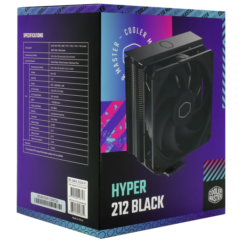 Cooler para Processador Cooler Master Hyper 212 Black - RR-S4KK-25SN-R1