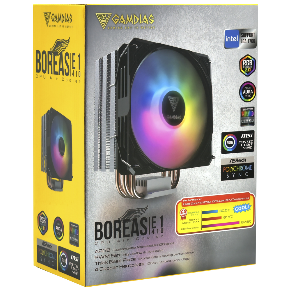Cooler para Processador Gamdias Air Boreas E1-410 ARGB 120MM - Preto