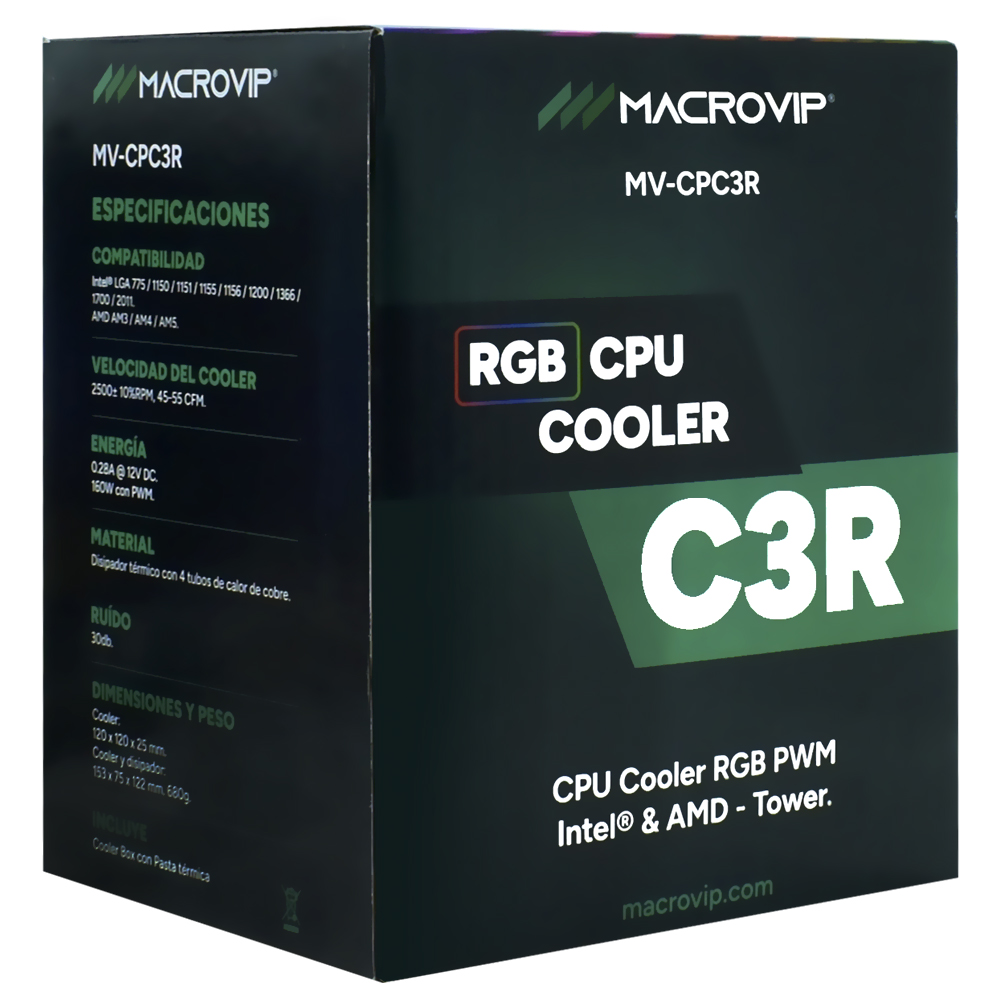 Cooler para Processador Macrovip MV-CPC3R RGB PWM Tower 120MM - Preto