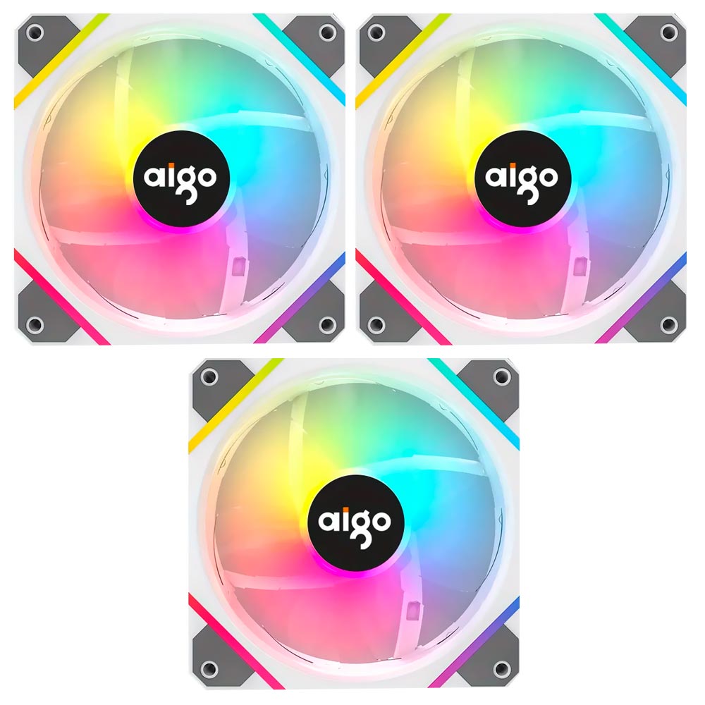Cooler para Gabinete Aigo AM12 Pro 12X12 ARGB - Branco (Kit com 3)
