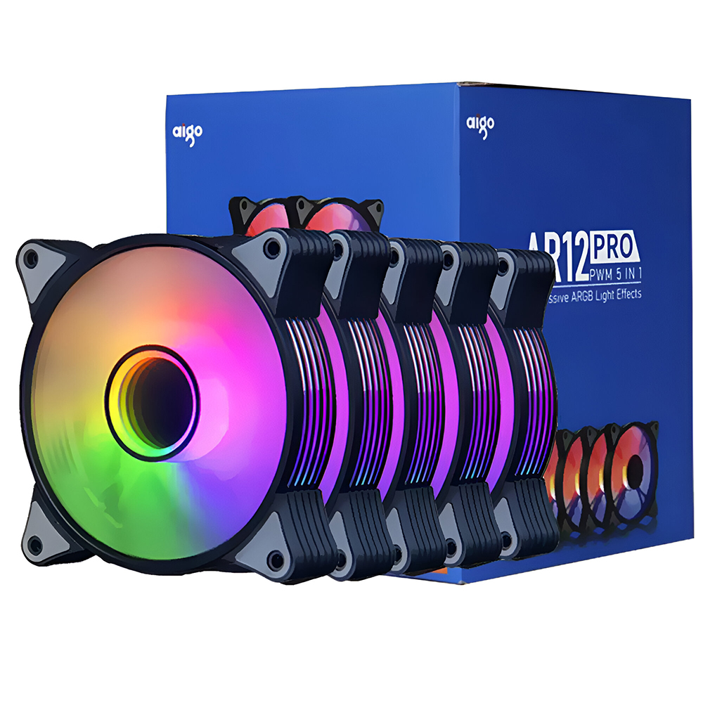 Cooler para Gabinete Aigo AR12 Pro 12X12 ARGB - Preto (Kit com 5)