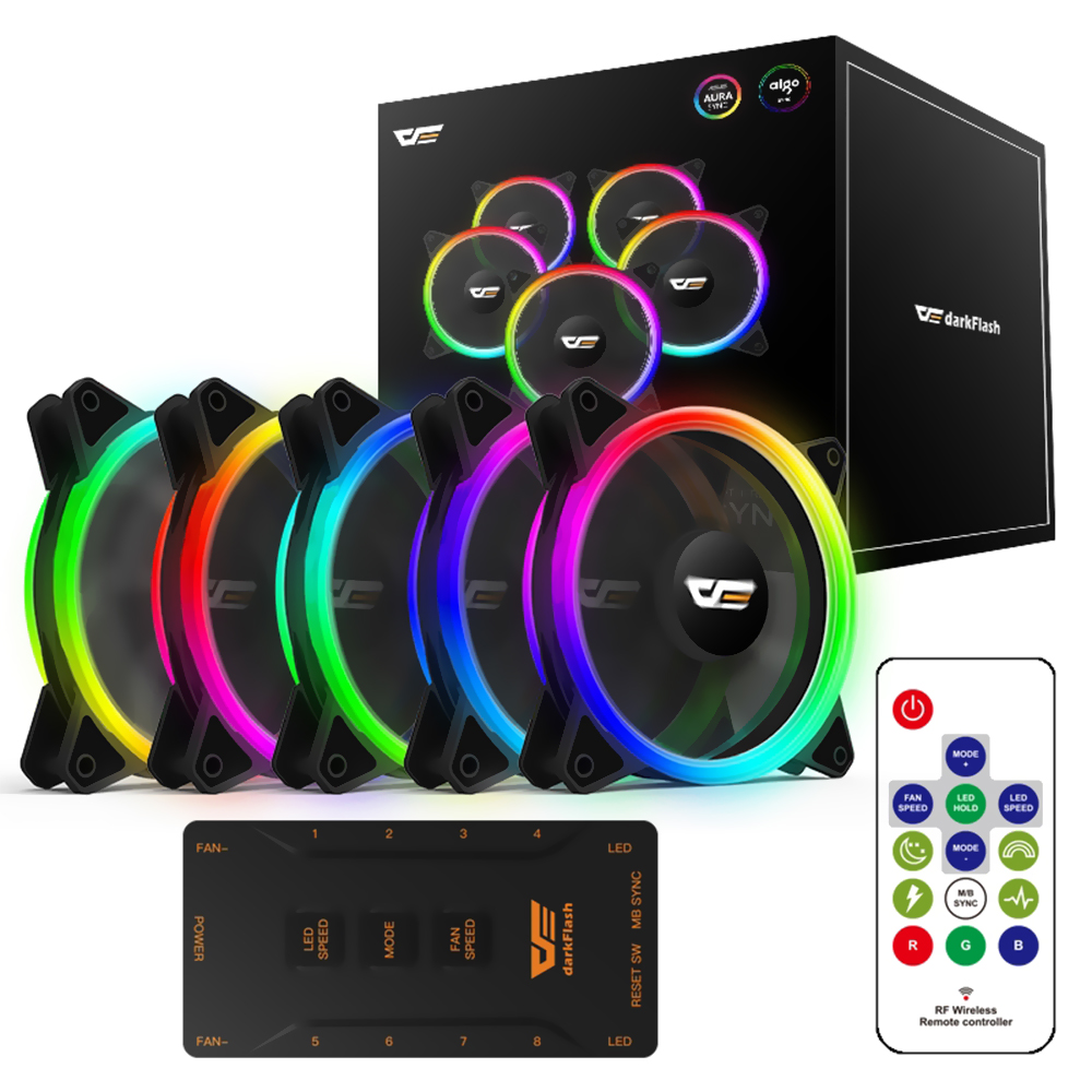 Cooler para Gabinete darkFlash DR12 Pro 12X12 LED RGB - Kit com 5 
