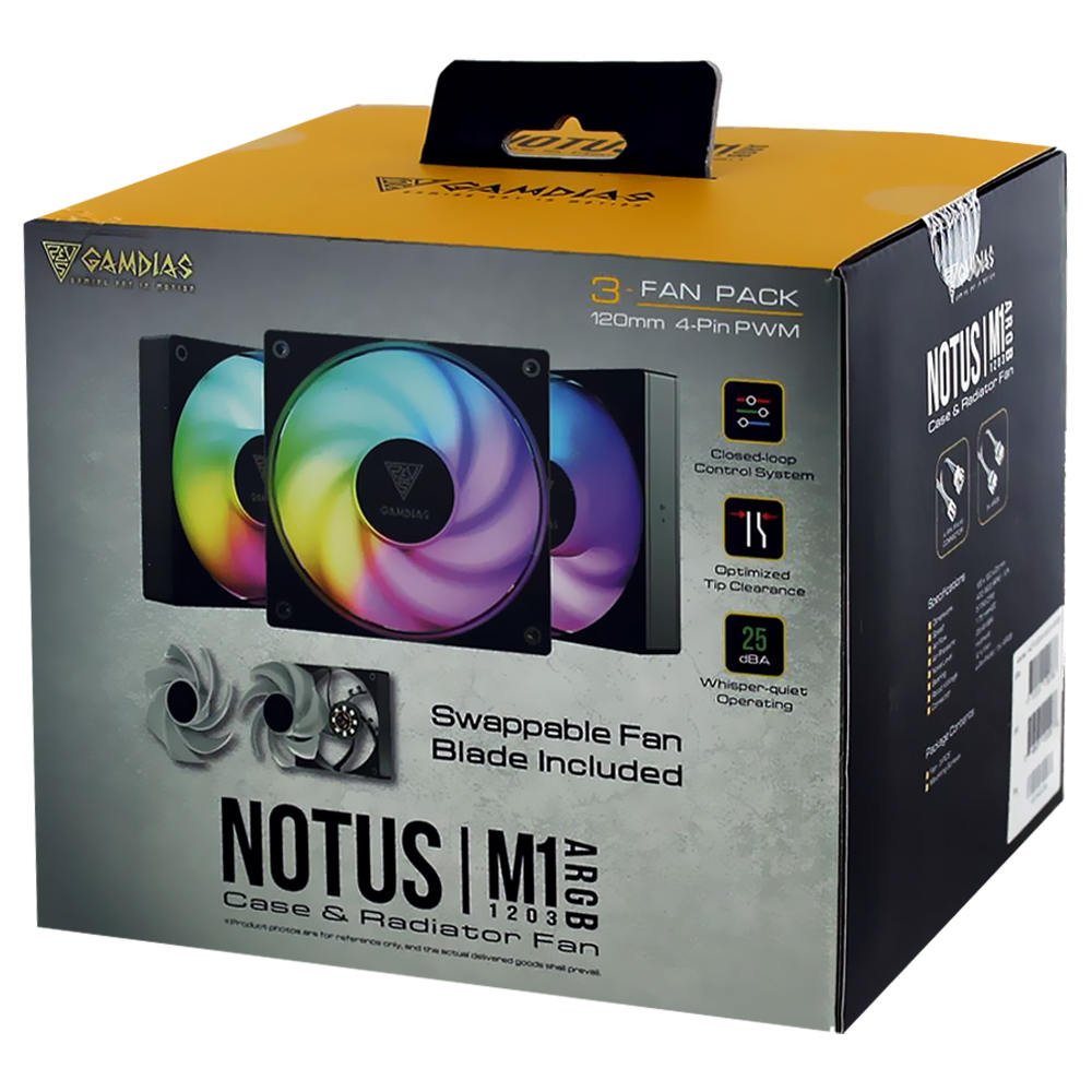 Cooler para Gabinete Gamdias Notus M1-1203 PWM 12X12 ARGB 120MM Preto - Kit com 3