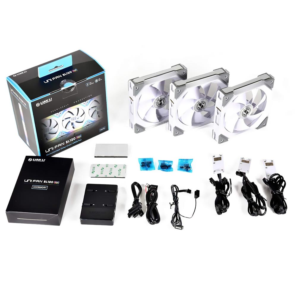 Cooler para Gabinete Lian Li UF-SL120-3W 12X12 LED RGB Branco - Kit com 3