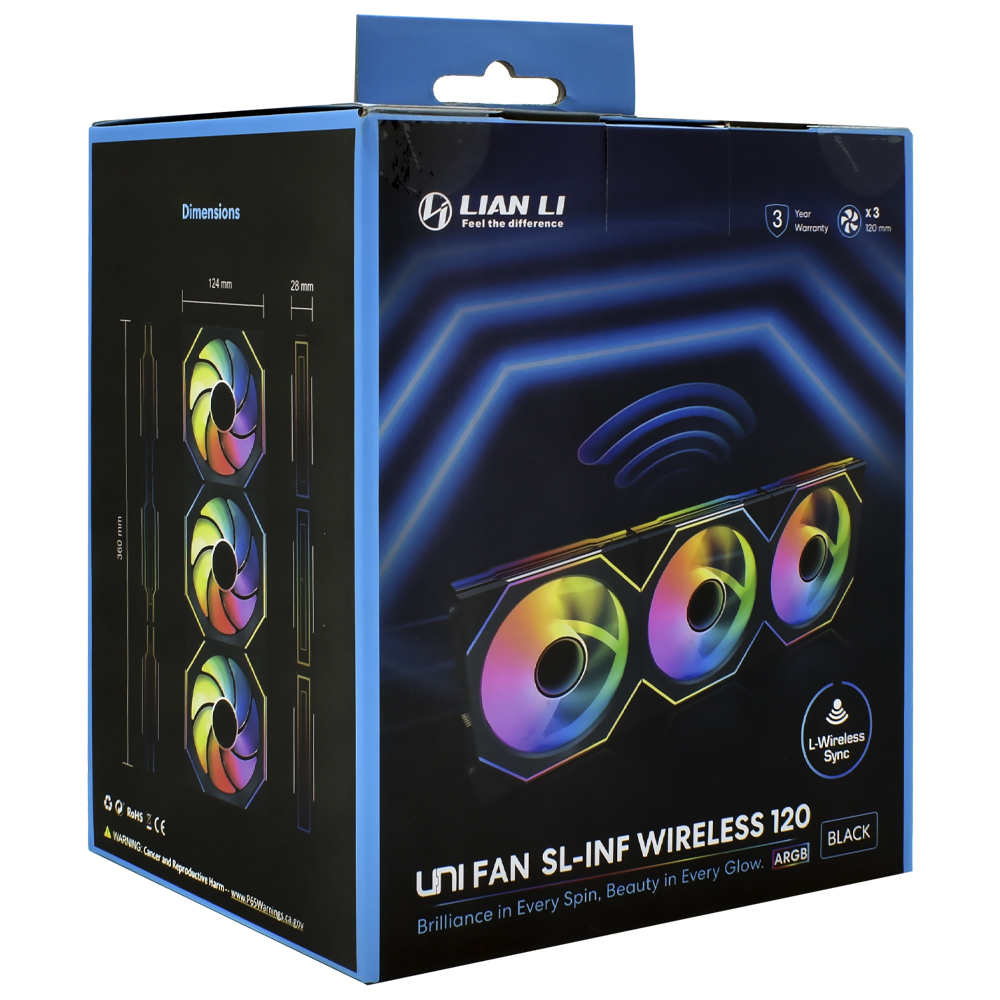 Cooler para Gabinete Lian Li Uni Fan SL-INF Wireless 120 12X12 ARGB Preto - Kit com 3 (12SLIN1W3B)