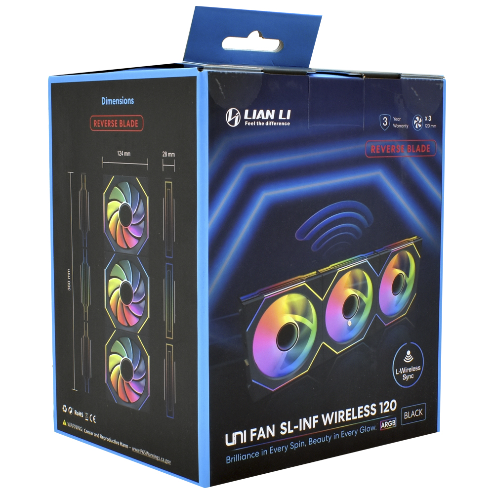 Cooler para Gabinete Lian Li Uni Fan SL-INF Wireless 120 Reverse Blade 12X12 ARGB Preto - Kit com 3 (12RSLIN1W3B)