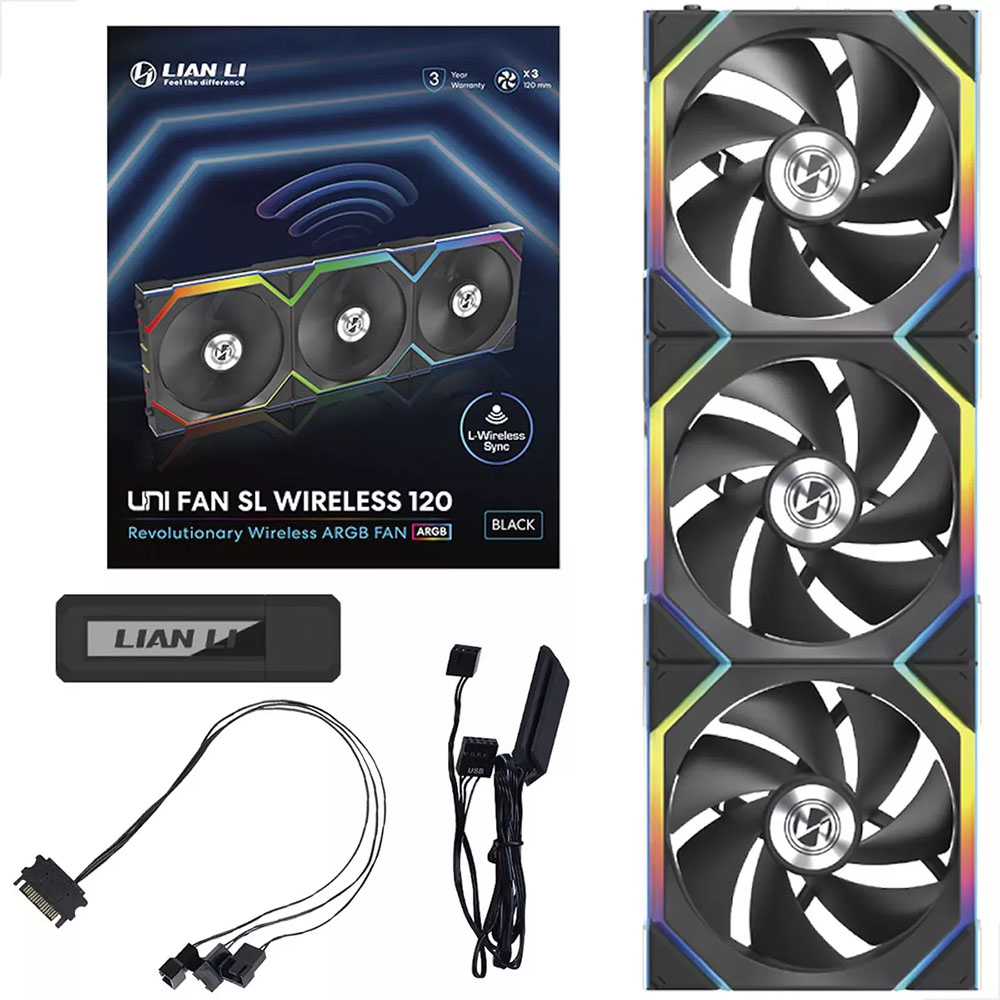 Cooler para Gabinete Lian Li Uni Fan SL Wireless 120 12X12 LED RGB Preto - Kit com 3 (12SL1W3B)