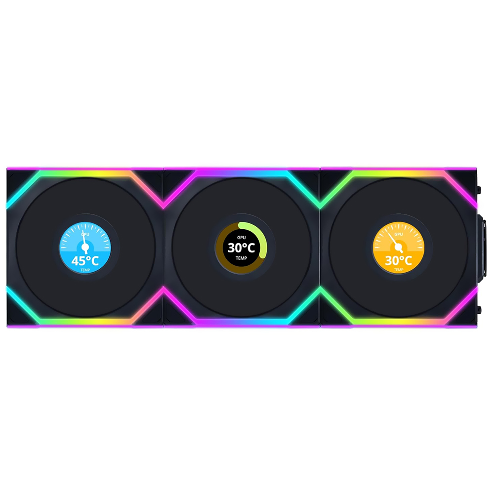 Cooler para Gabinete Lian Li Uni Fan SL Wireless LCD 120 12X12 LED ARGB Preto - Kit com 3 (12SLLCD1W3B)
