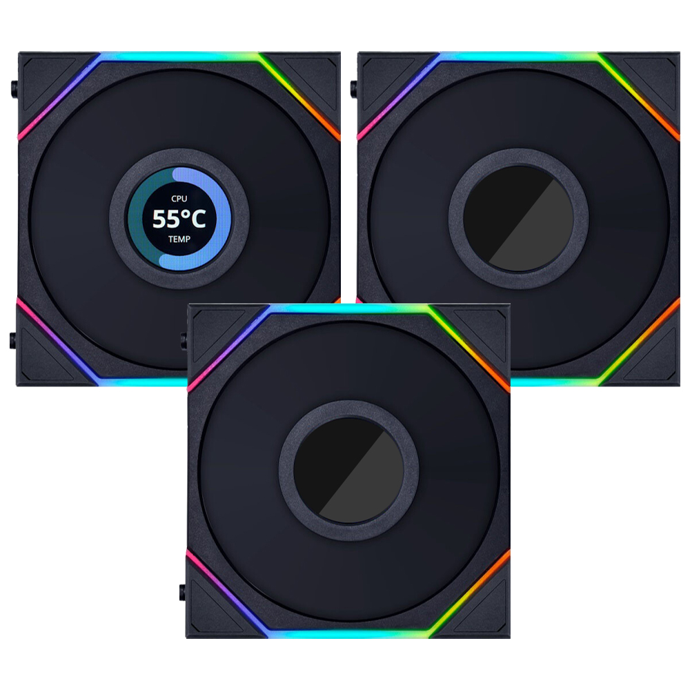 Cooler para Gabinete Lian Li Uni Fan SL Wireless LCD 120 12X12 LED ARGB Preto - Kit com 3 (12SLLCD1W3B)