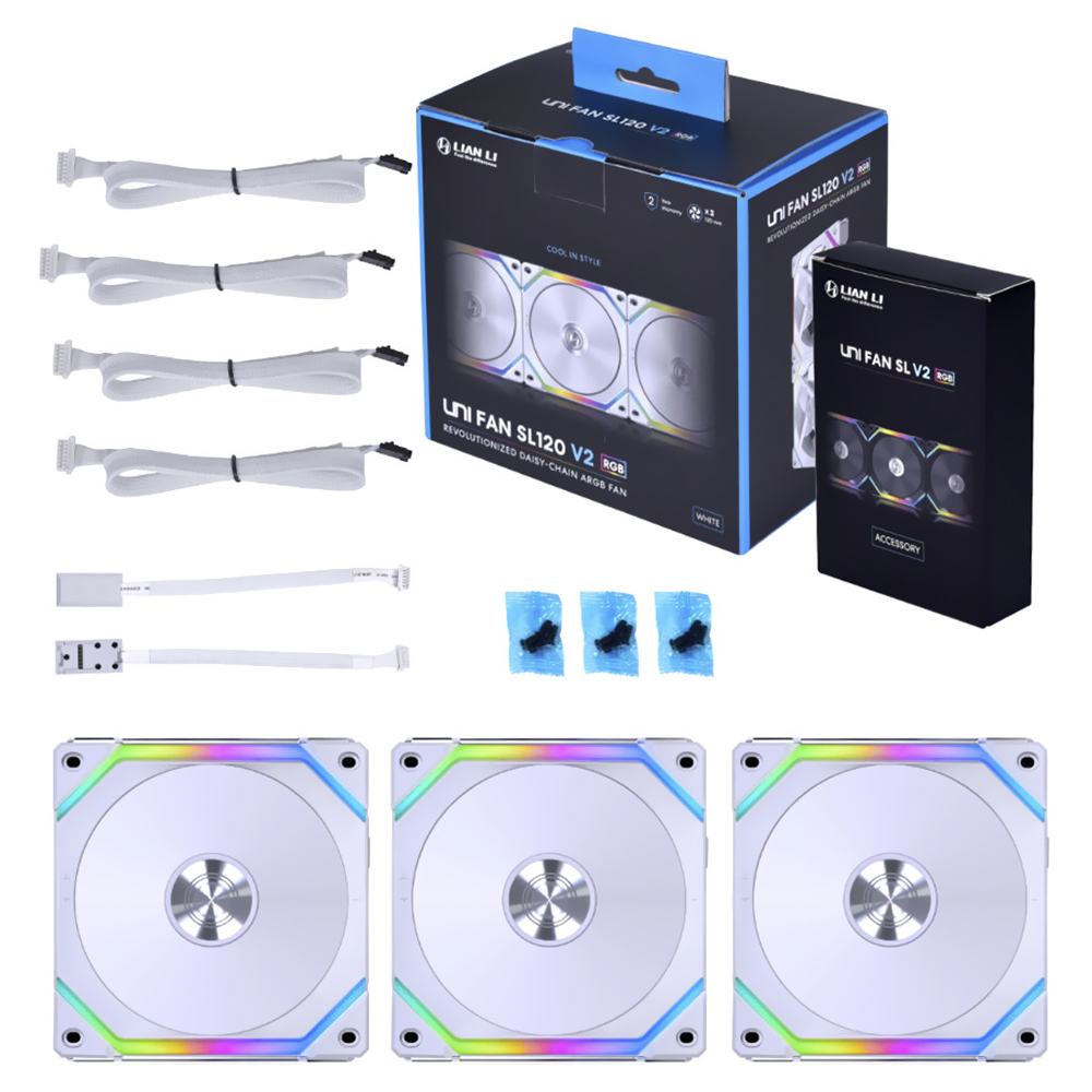 Cooler para Gabinete Lian Li Uni Fan SL120 V2 12X12 LED RGB Branco - Kit com 3 (UF-SL120V2-3W)