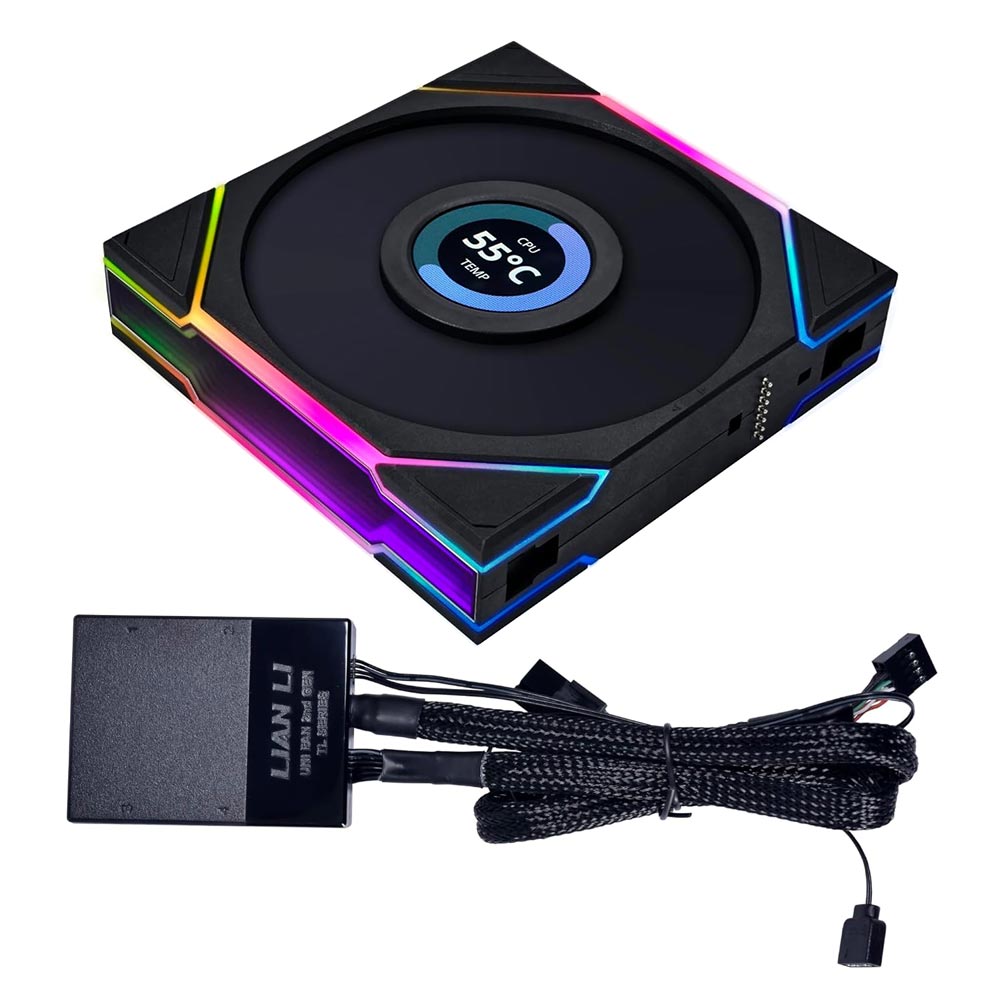 Cooler para Gabinete Lian Li Uni Fan TL LCD 120 Reverse Blade 12X12 LED RGB Preto - Kit com 3 (12RTLLCD3B)