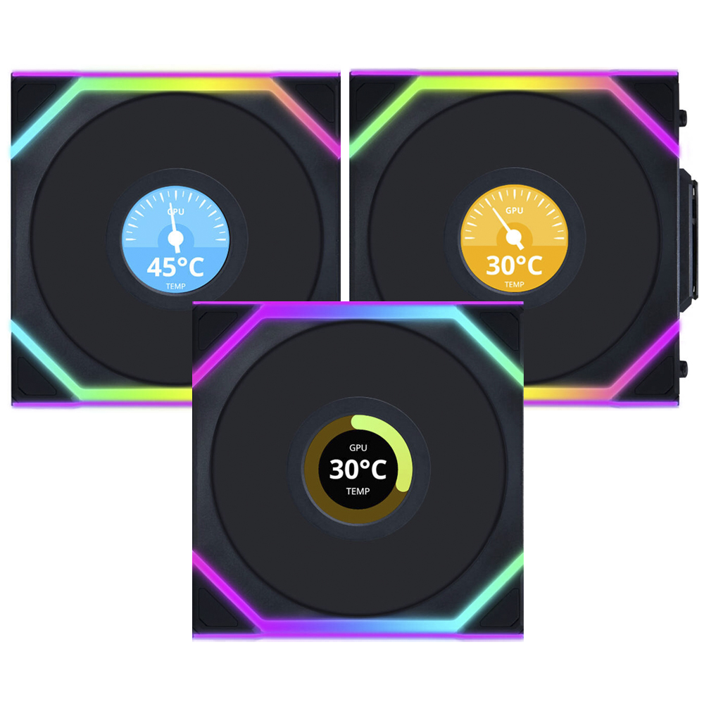 Cooler para Gabinete Lian Li Uni Fan TL Wireless 120 LCD Reverse Blade 12X12 ARGB Preto - Kit com 3 (12RTLLCD1W3B)