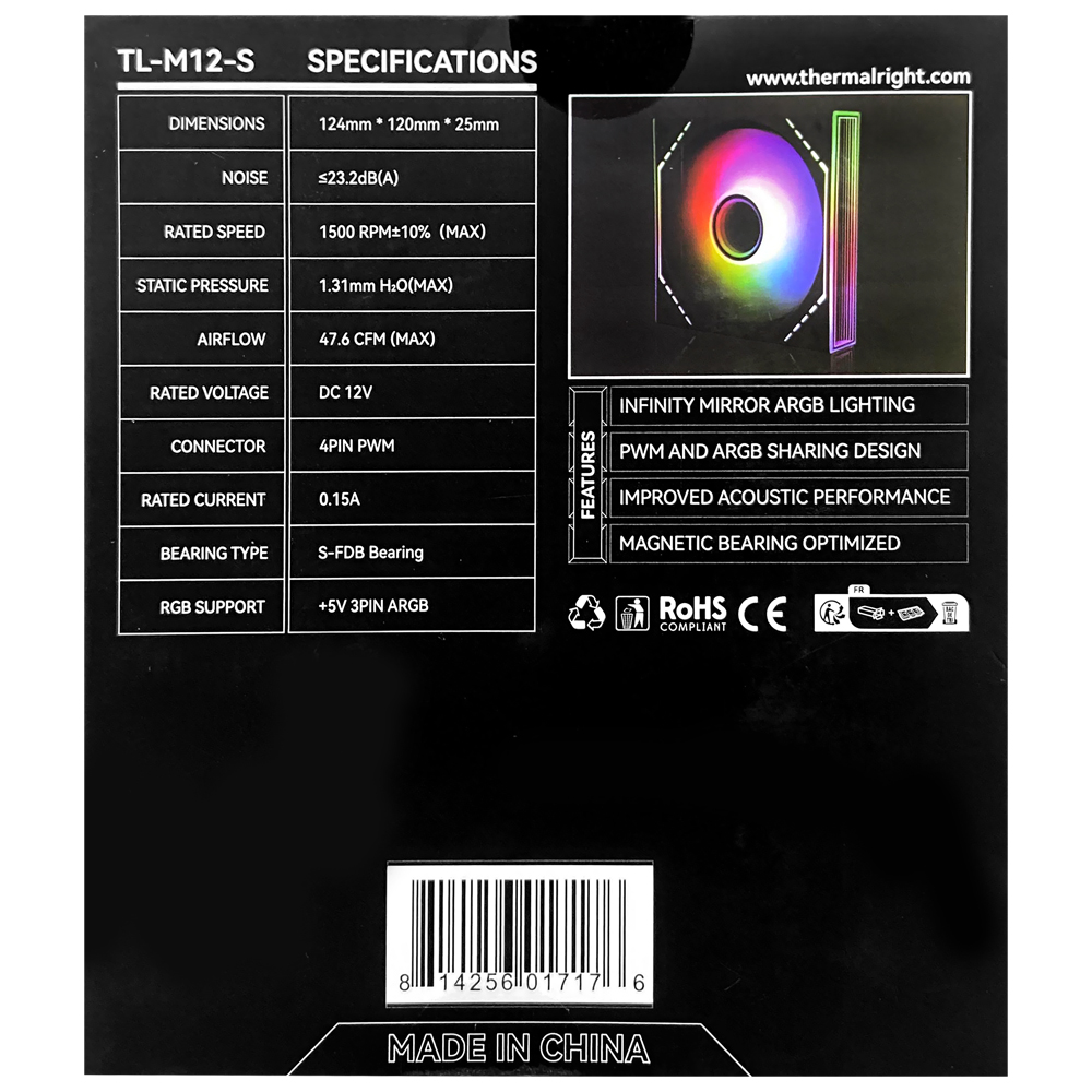 Cooler para Gabinete Thermalright TL-M12-S Silent-Balance 120MM - Preto