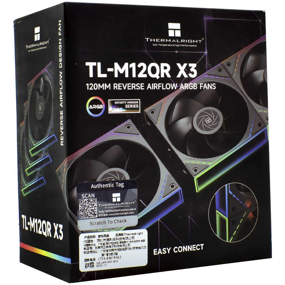 Cooler para Gabinete Thermalright TL-M12QR X3 Reverse AirFlow 12X12 ARGB - Preto (Kit com 3)