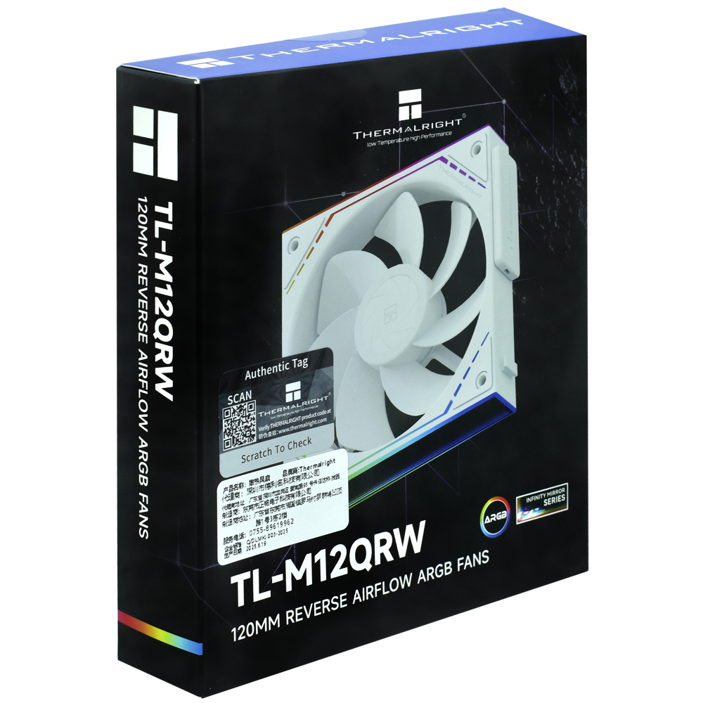 Cooler para Gabinete Thermalright TL-M12QRW Reverse AirFlow ARGB 120MM - Branco