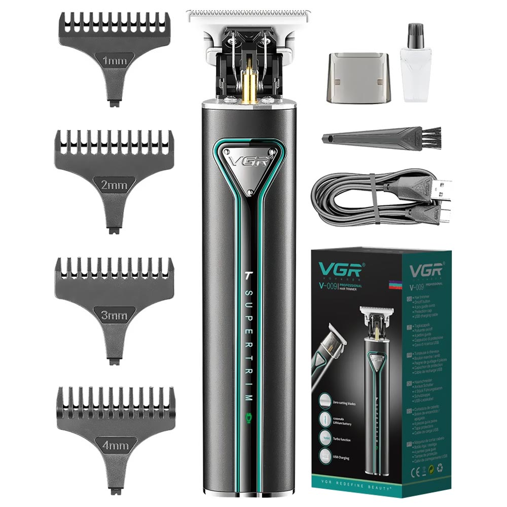Maquina de Cortar Cabelo Profecional VGR V-009 Recarregavel - Preto / Verde