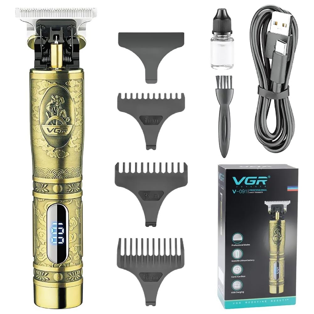 Maquina de Cortar Cabelo Profecional VGR V-091 Recarregavel - Dourado (Kit)