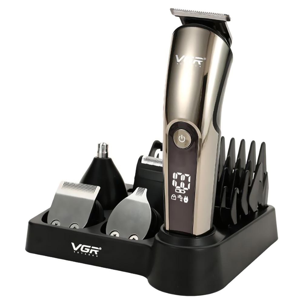 Maquina de Cortar Cabelo Profecional VGR V-107 Recarregavel - Preto / Cinza (Kit)