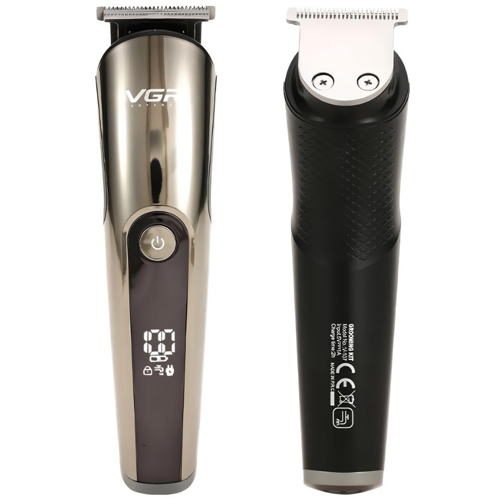 Maquina de Cortar Cabelo Profecional VGR V-107 Recarregavel - Preto / Cinza (Kit)