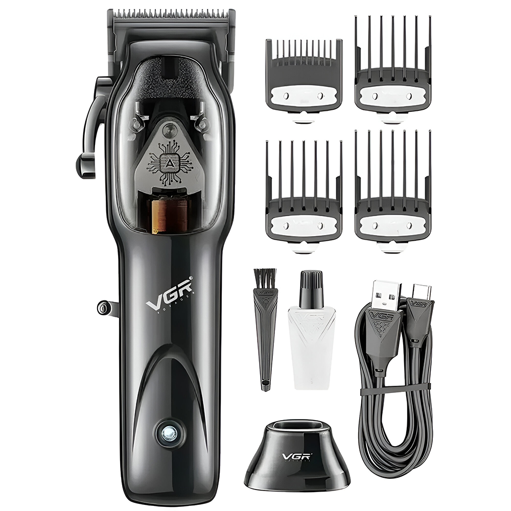 Maquina de Cortar Cabelo Profecional VGR V-653 Recarregavel - Preto (Kit)