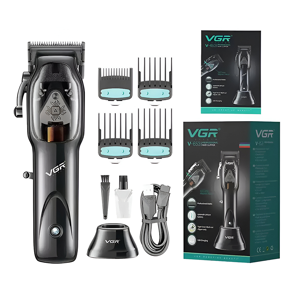 Maquina de Cortar Cabelo Profecional VGR V-653 Recarregavel - Preto (Kit)