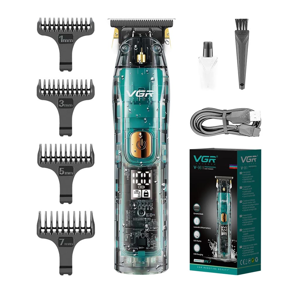 Maquina de Cortar Cabelo Profecional VGR V-961 Recarregavel - Transparente