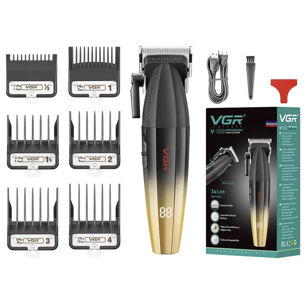 Maquina de Cortar Cabelo Professional VGR V-003 Recarregavel - Preto / Dourado