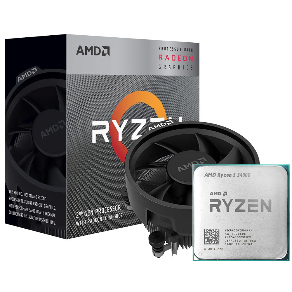 Processador AMD AM4 Ryzen R5-3400G 4.2GHz/6MB/3.7GHz - Base (Com Cooler)