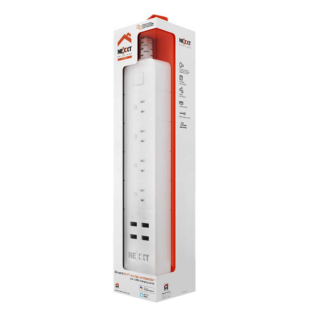 Filtro de Linha Nexxt NHP-E610 Smart 4 Tomadas / 4 USB / Wifi / Alexa / Google - Branco 