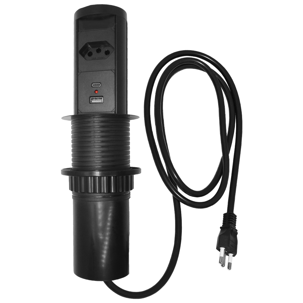 Torre de Tomada Automática BZN751-2U1W Tomada BR / USB-C / USB-A / Wireless - Preto