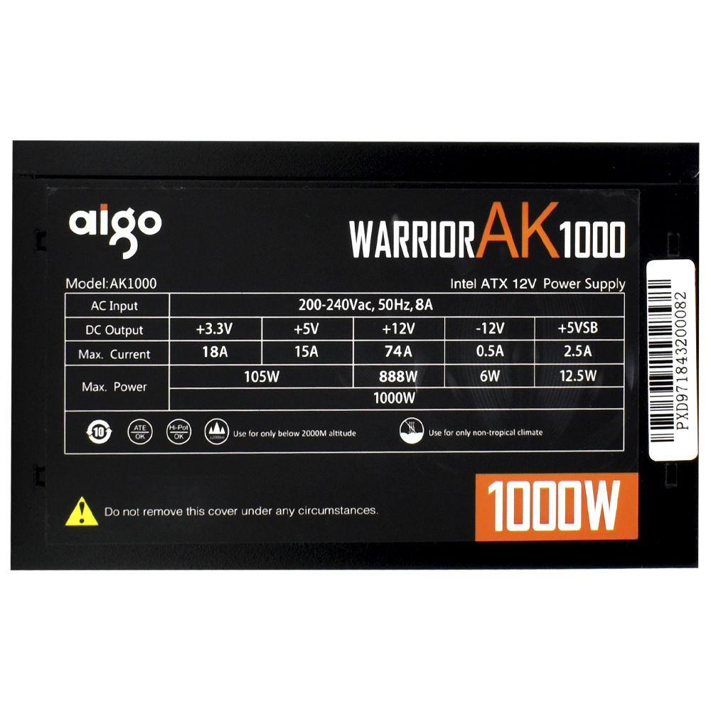 Fonte de Alimentação Aigo Warrior AK1000 1000W ATX / Não Modular
