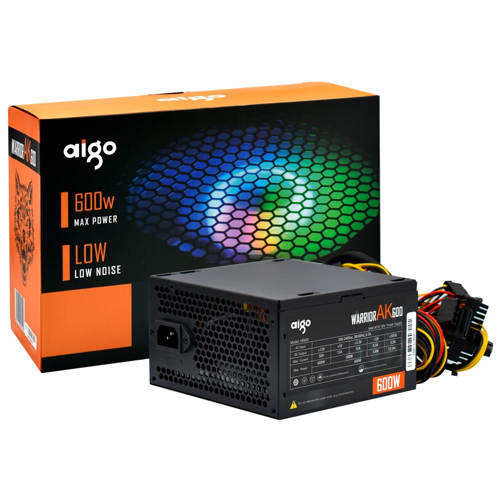 Fonte de Alimentação Aigo Warrior AK600 600W ATX / Não Modular / RGB