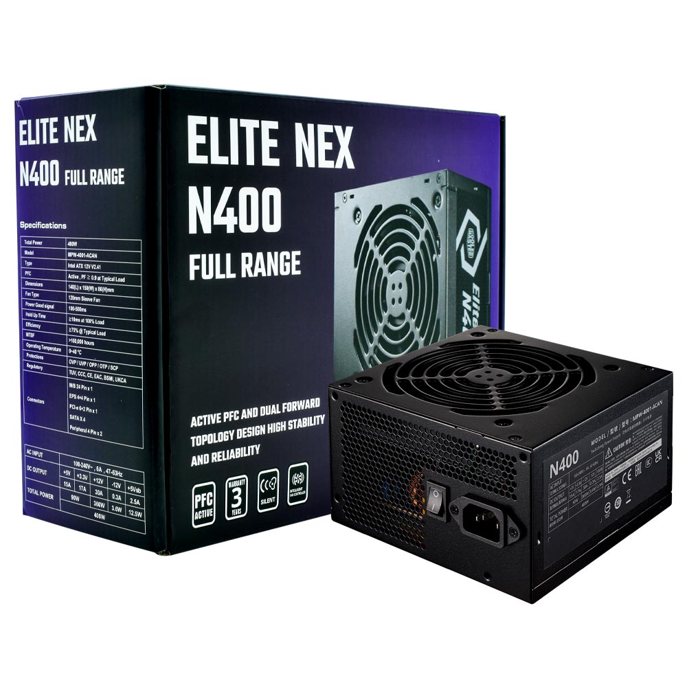 Fonte de Alimentação Cooler Master Elite Nex N400 400W ATX / Não Modular - MPW-4001-ACAN-BUS